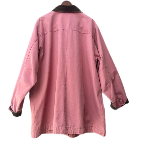 L.L.Bean Pink Barn Coat Women’s 2X Corduroy Collar Cotton Canvas Chore Jacket - Picture 2 of 9